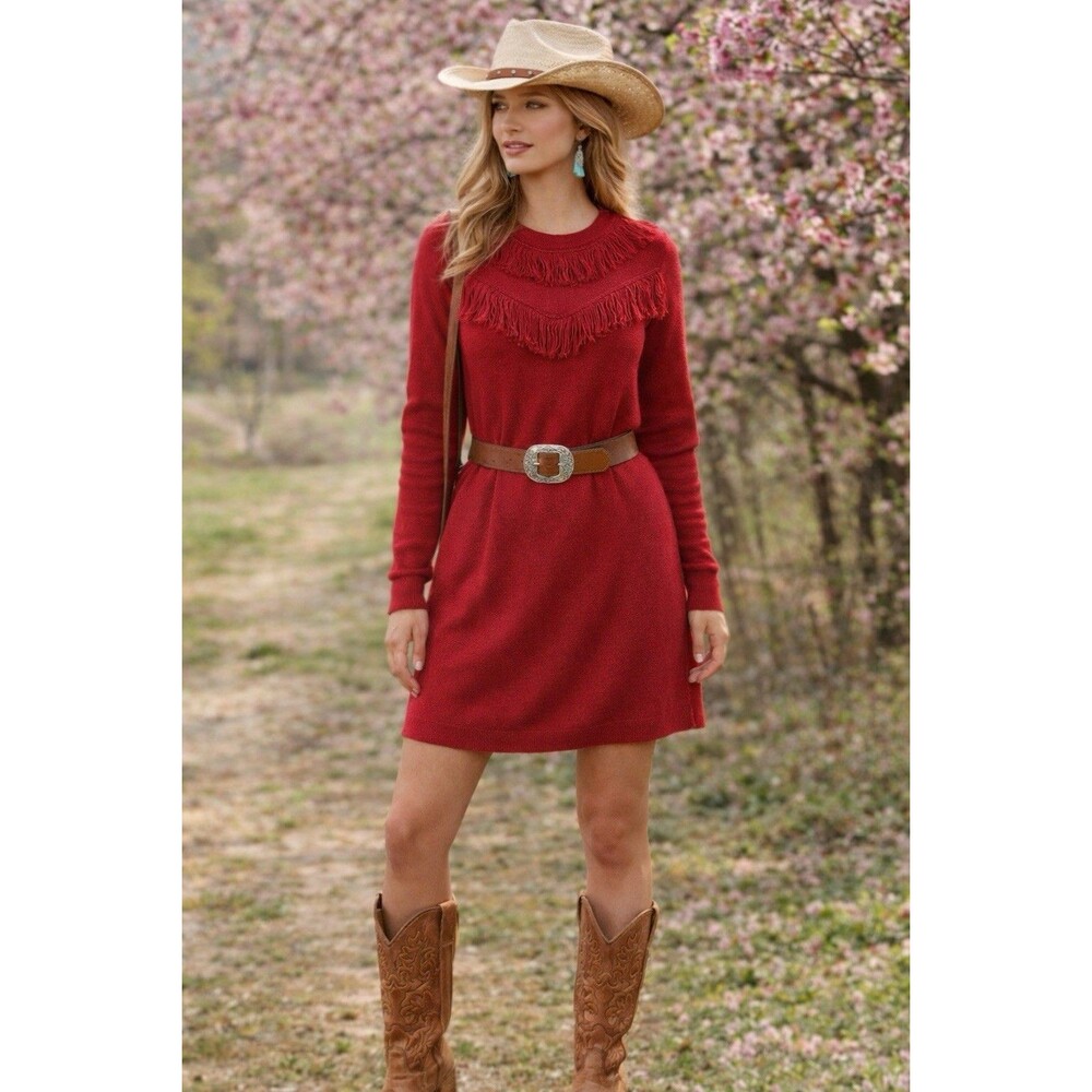 Kate Spade Crimson Fringe Wool Blend Sweater Dress Size XXS Western Boho